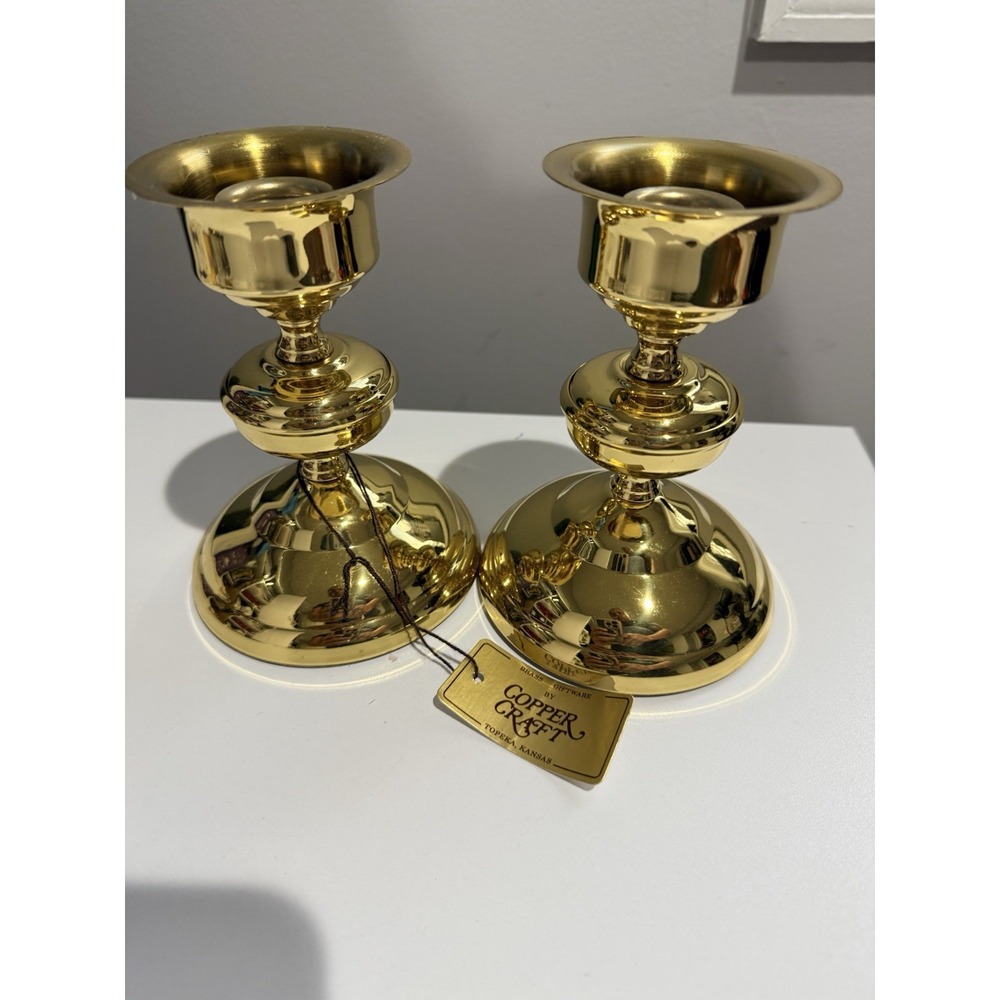 Vintage Brass Coppercraft Candlestick‎ Pair Made In USA Set Of 2